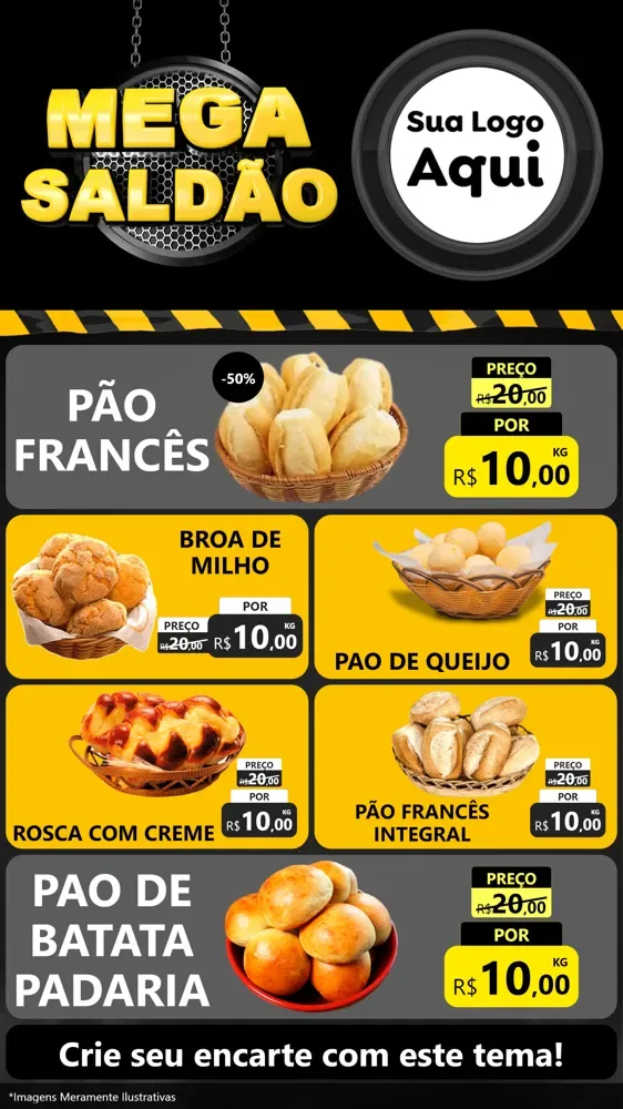 Modelo de TV para TV Vertical com o tema Mega Saldão para Padaria