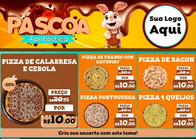 Modelo de Encarte para Encarte A4 Horizontal com o tema Páscoa Fantástica para Pizzaria