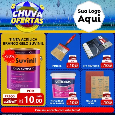 Modelo de Rede Social para Feed Facebook com o tema Chuva de Ofertas para Tintas e Ferramentas
