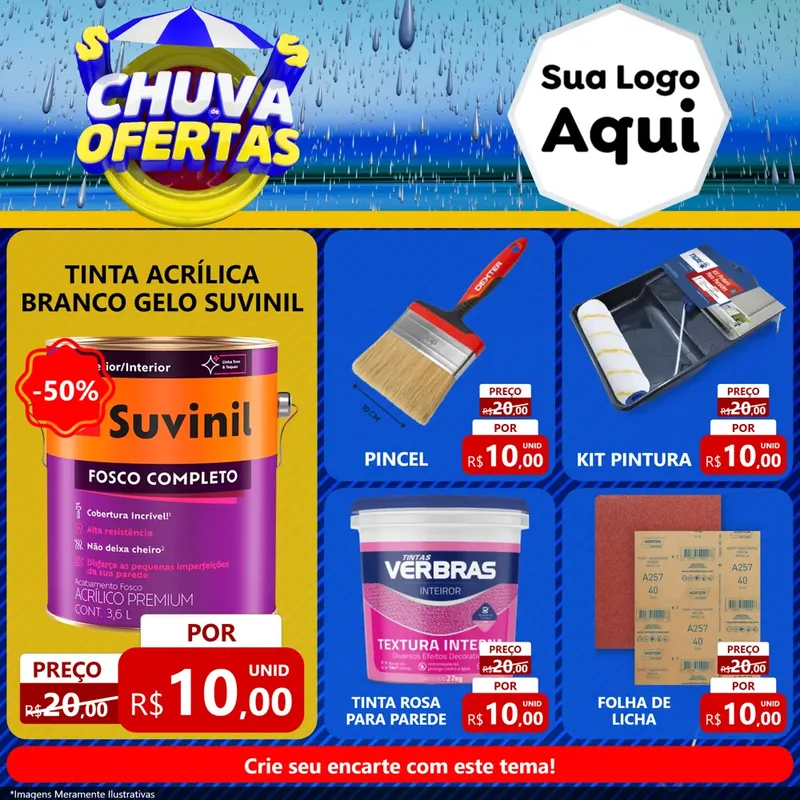 Modelo de Rede Social para Feed Facebook com o tema Chuva de Ofertas para Tintas e Ferramentas