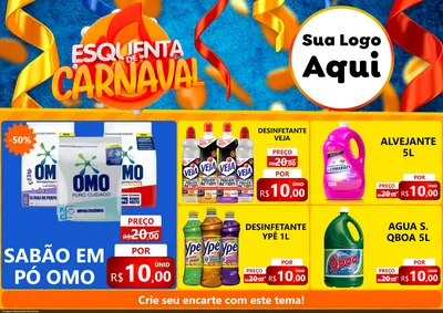 Modelo de Encarte para Encarte A4 Horizontal com o tema Esquenta de Carnaval para Produtos de Limpeza