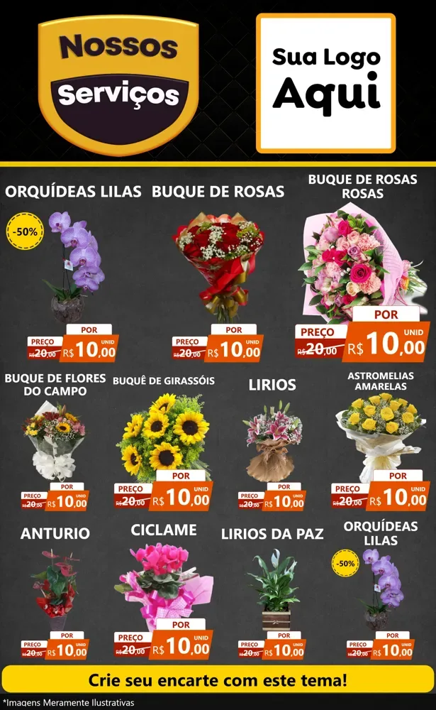Modelo de Encarte para Encarte Grande com o tema Nossos Serviços para Floricultura e jardim