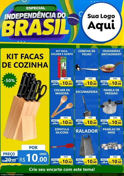 Modelo de Encarte para Encarte A4 Vertical com o tema Especial Independência do Brasil para Utilidades Domésticas