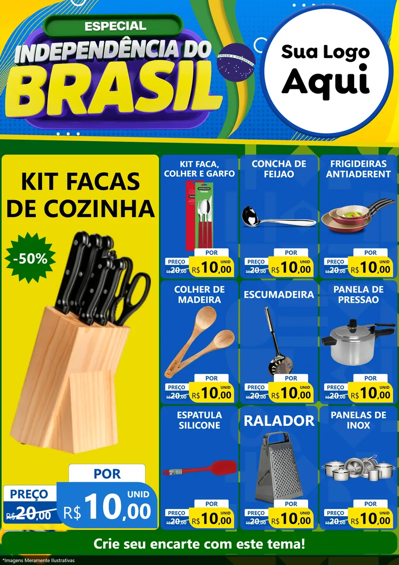 Modelo de Encarte para Encarte A4 Vertical com o tema Especial Independência do Brasil para Utilidades Domésticas