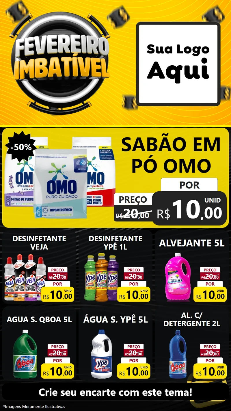 Modelo de Rede Social para Stories com o tema Fevereiro Imbatível para Produtos de Limpeza