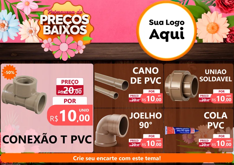 Modelo de Encarte para Encarte A4 Horizontal com o tema Primavera de Preços Baixos para Tubos e conexões