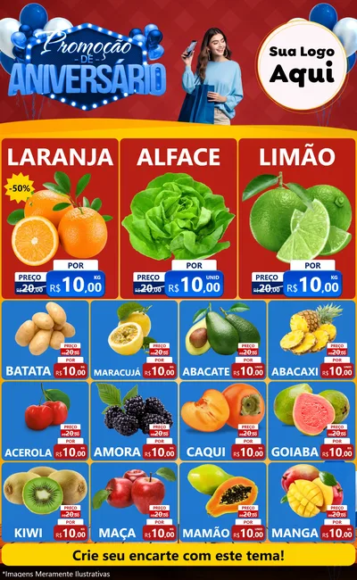 Modelo de Encarte para Encarte Grande com o tema Promoção de Aniversário para Hortifrúti
