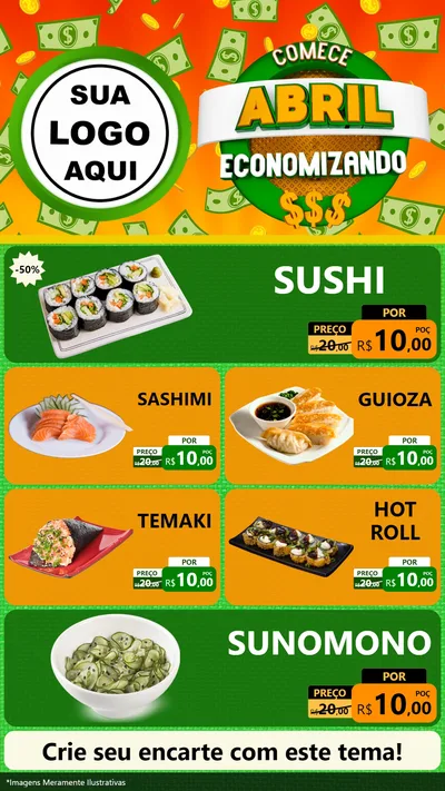 Modelo de TV para TV Vertical com o tema Comece Abril Economizando para Comida japonesa