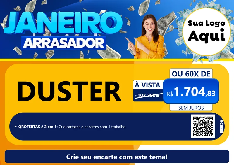 Modelo de Cartaz para Cartaz A4 Horizontal com o tema Janeiro Arrasador para Concessionaria de Carros