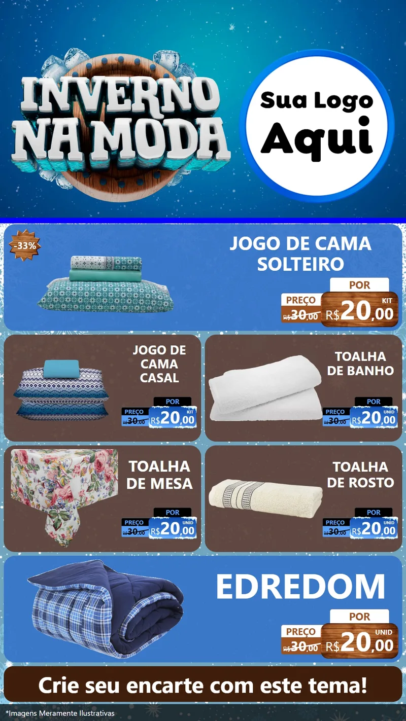 Modelo de TV para TV Vertical com o tema Inverno na Moda para Cama, Mesa e Banho