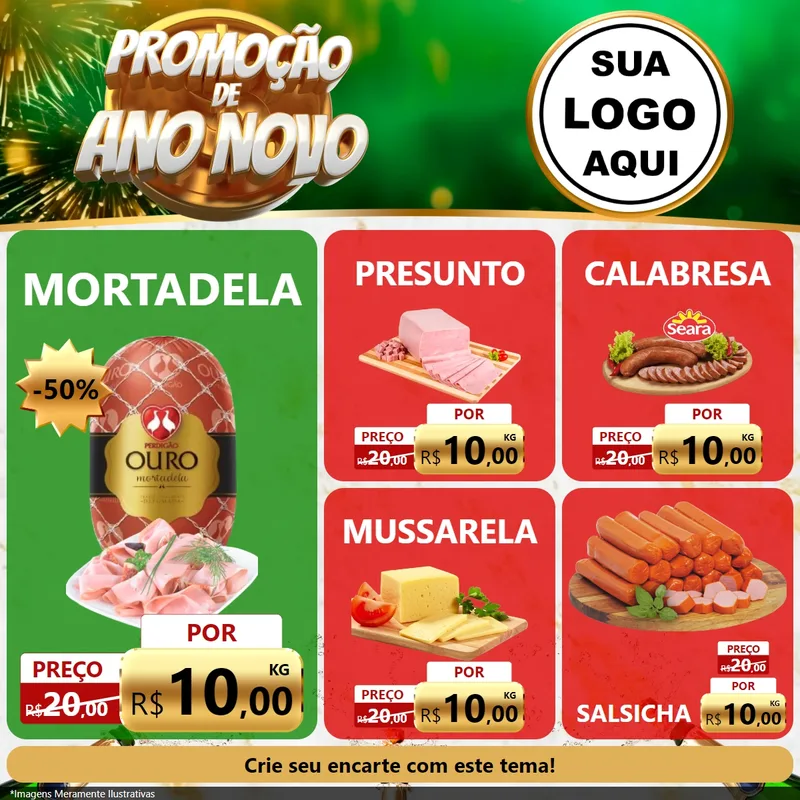 Modelo de Rede Social para Feed Facebook com o tema Promoção de Ano Novo para Frios e Laticínios