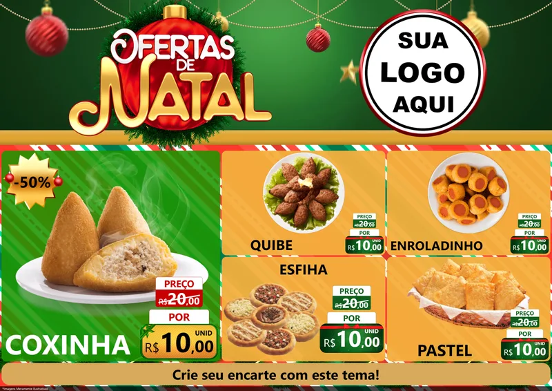 Modelo de Encarte para Encarte A4 Horizontal com o tema Ofertas de Natal para Salgadaria