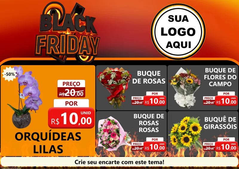 Modelo de Encarte para Encarte A4 Horizontal com o tema Black Friday para Floricultura e jardim