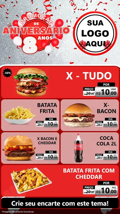 Modelo de TV para TV Vertical com o tema Promoção de Aniversário - 8 Anos para Hamburgueria