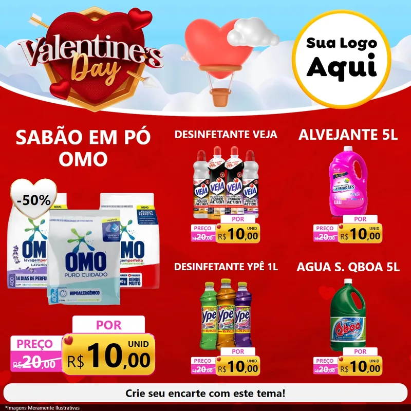 Modelo de Rede Social para Feed Facebook com o tema Valentine's Day para Produtos de Limpeza