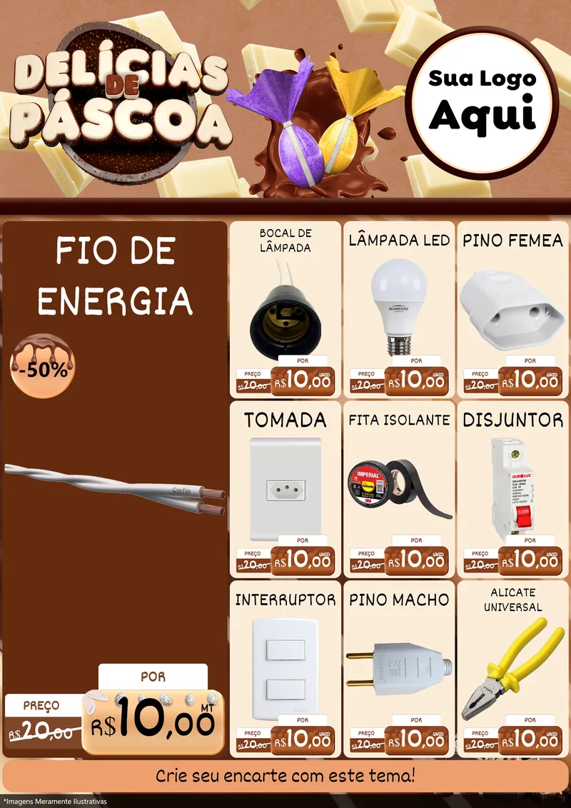 Modelo de Encarte para Encarte A4 Vertical com o tema Delícias de Páscoa para Materiais Elétricos
