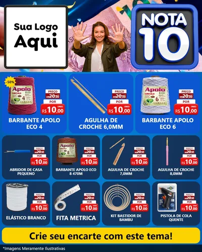Modelo de Rede Social para Feed Instagram com o tema Nota 10 para Armarinho e Aviamentos