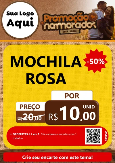 Modelo de Cartaz para Cartaz A4 Vertical com o tema Promoção Namorados para Papelaria