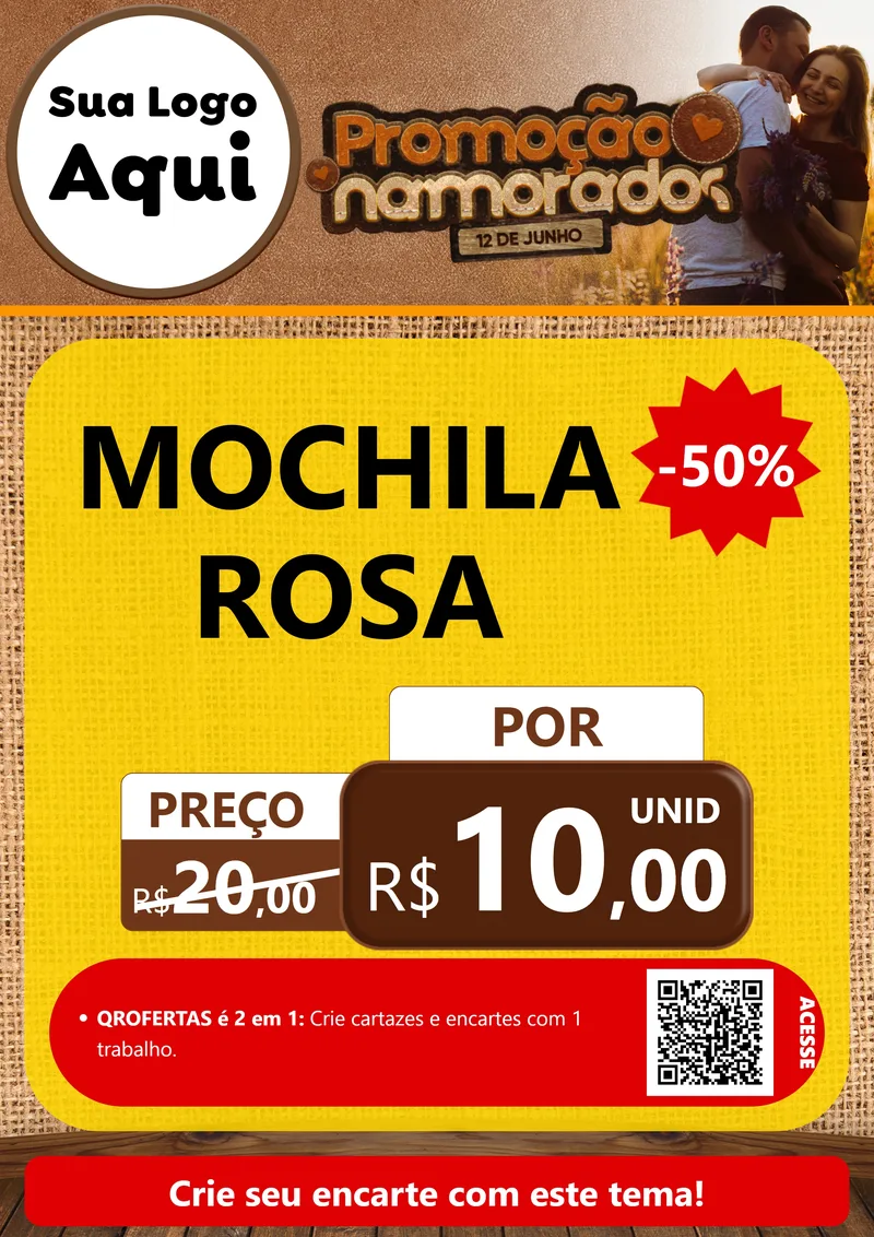 Modelo de Cartaz para Cartaz A4 Vertical com o tema Promoção Namorados para Papelaria