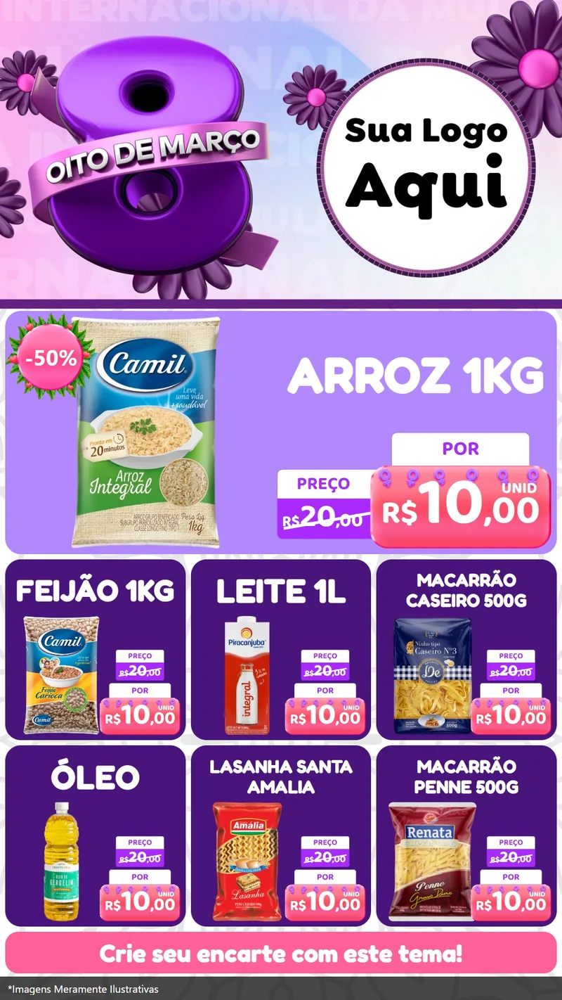 Modelo de Rede Social para Stories com o tema Oito de Março - Dia da Mulher para Supermercado