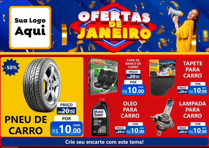 Modelo de Encarte para Encarte A4 Horizontal com o tema Ofertas de Janeiro para Auto peças