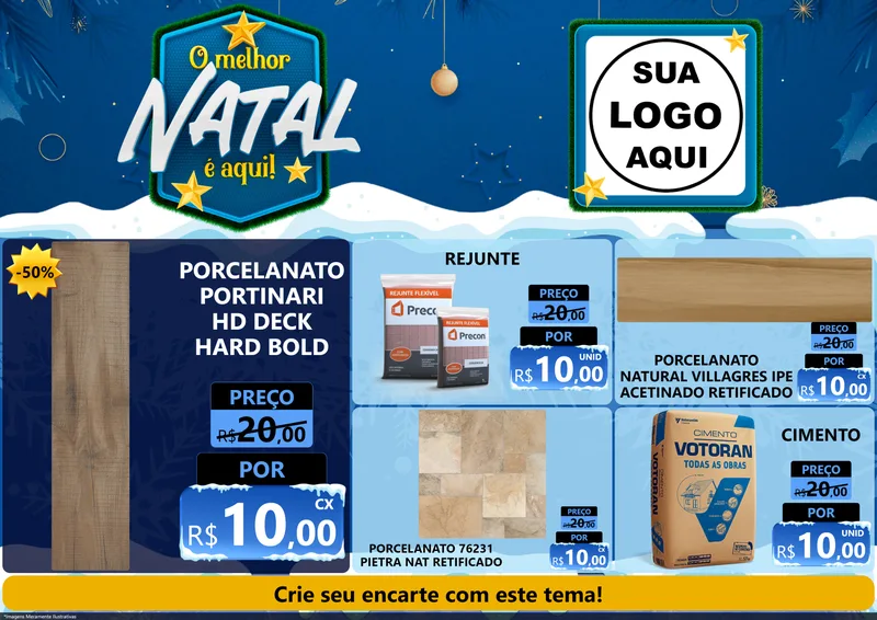 Modelo de Encarte para Encarte A4 Horizontal com o tema O Melhor Natal É Aqui! para Pisos e revestimentos