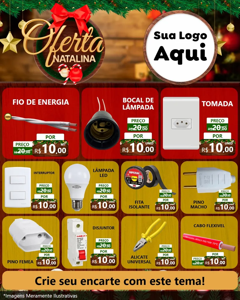 Modelo de Rede Social para Feed Instagram com o tema Ofertas Natalina para Materiais Elétricos
