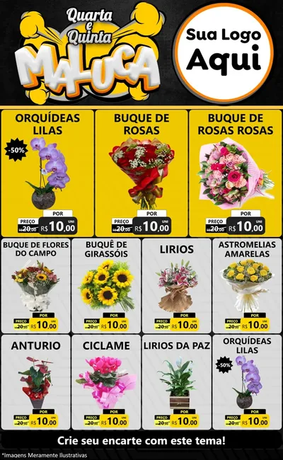 Modelo de Encarte para Encarte Grande com o tema Quarta e Quinta Maluca para Floricultura e jardim