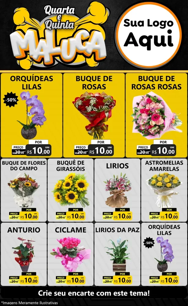 Modelo de Encarte para Encarte Grande com o tema Quarta e Quinta Maluca para Floricultura e jardim