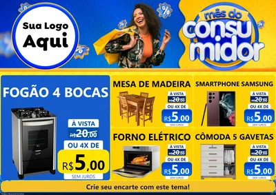 Modelo de Encarte para Encarte A4 Horizontal com o tema Mês do Consumidor para Móveis e Eletro