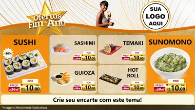Modelo de TV para TV Horizontal com o tema Ofertas Fim de Ano para Comida japonesa