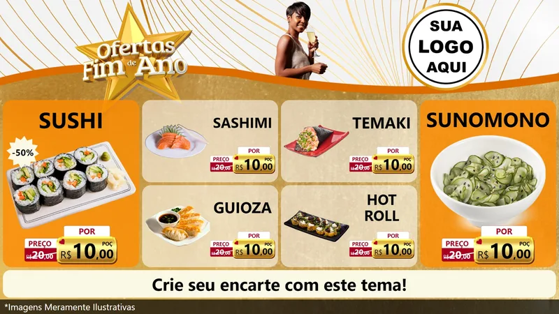 Modelo de TV para TV Horizontal com o tema Ofertas Fim de Ano para Comida japonesa