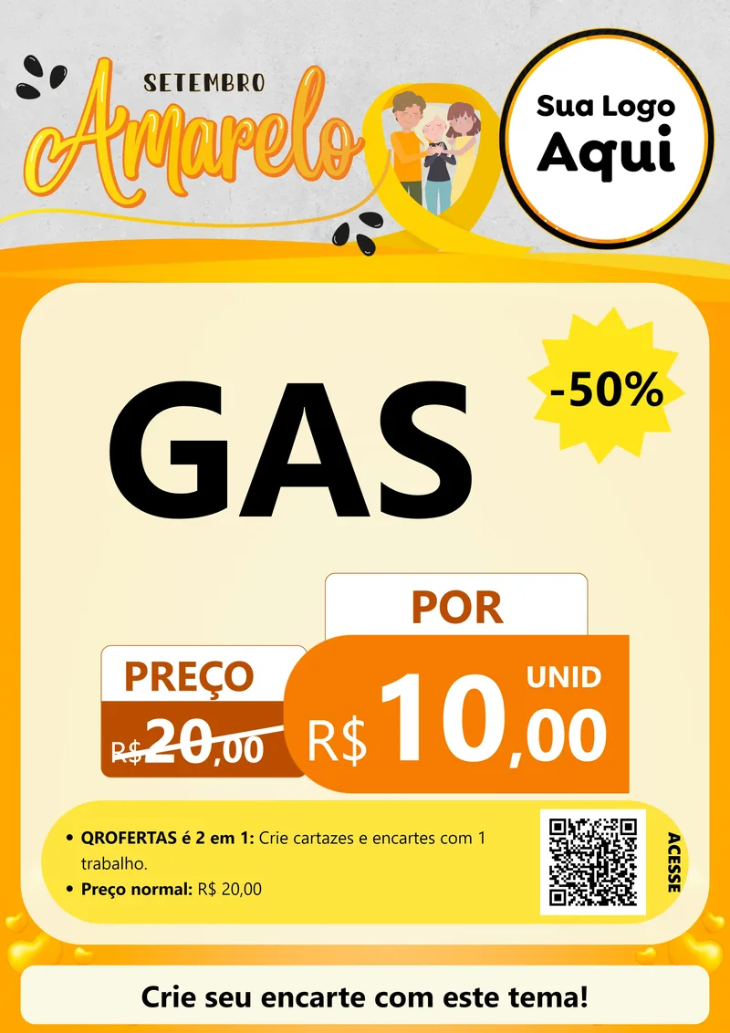 Modelo de Cartaz para Cartaz A4 Vertical com o tema Setembro Amarelo para Água e gás