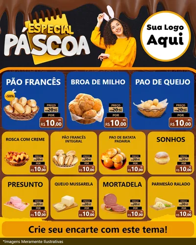 Modelo de Rede Social para Feed Instagram com o tema Especial Páscoa para Padaria