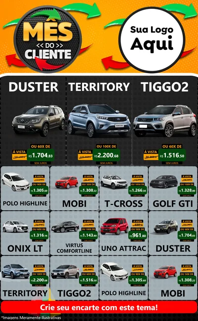 Modelo de Encarte para Encarte Grande com o tema Mês do Cliente para Concessionaria de Carros