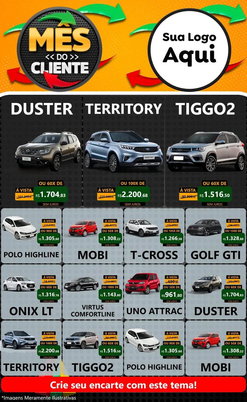 Modelo de Encarte para Encarte Grande com o tema Mês do Cliente para Concessionaria de Carros