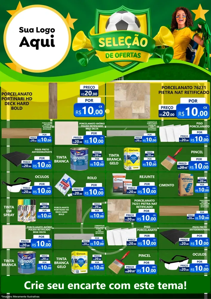 Modelo de Encarte para Encarte A4 Vertical com o tema Seleção de Ofertas - Copa para Pisos e revestimentos