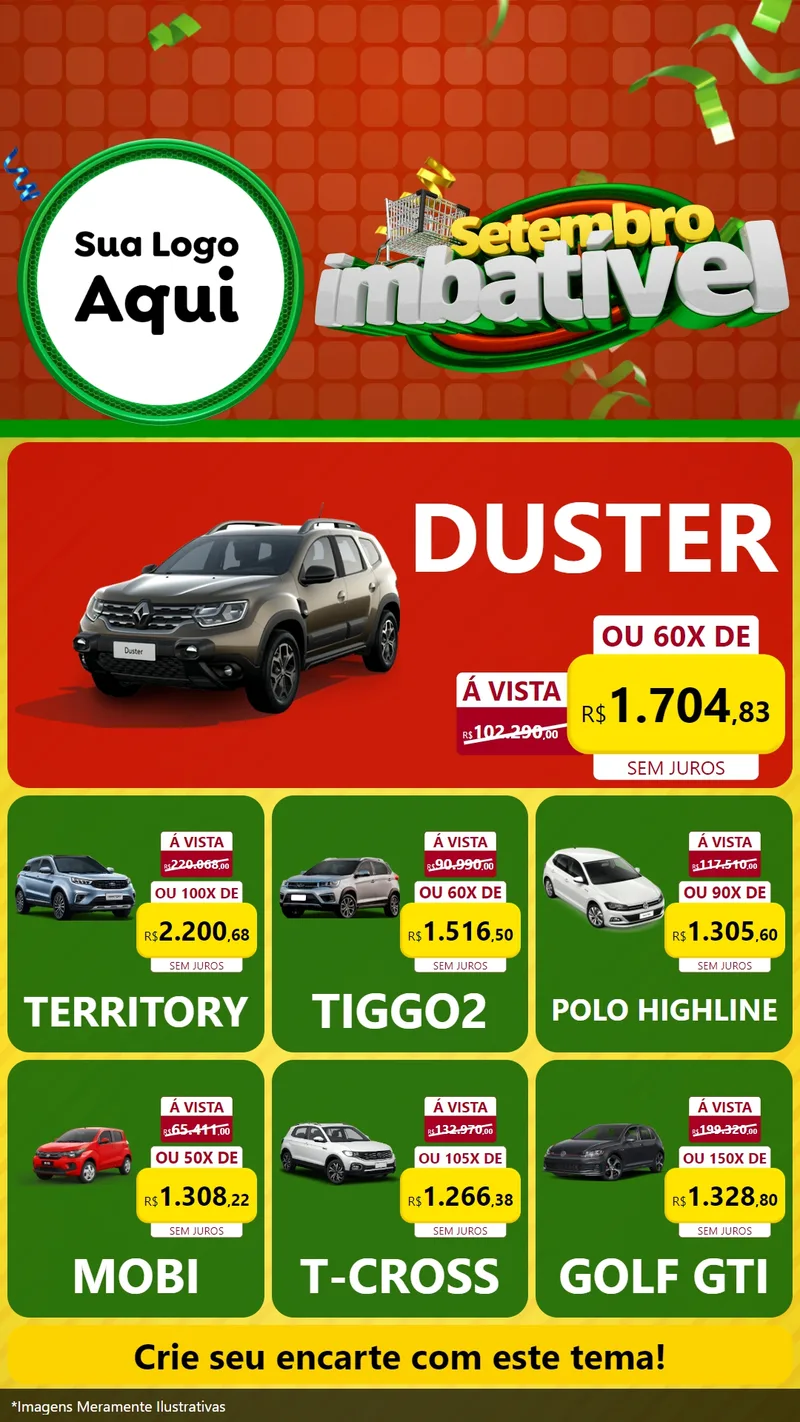 Modelo de Rede Social para Stories com o tema Setembro Imbatível para Concessionaria de Carros