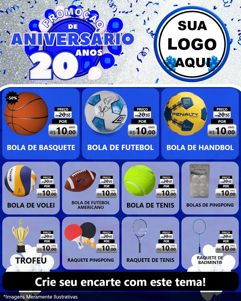 Modelo de Rede Social para Feed Instagram com o tema Promoção de Aniversário - 20 Anos para Artigos Esportivos