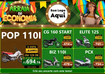 Modelo de Encarte para Encarte A4 Horizontal com o tema Arraiá de Economia para Concessionaria de Motos