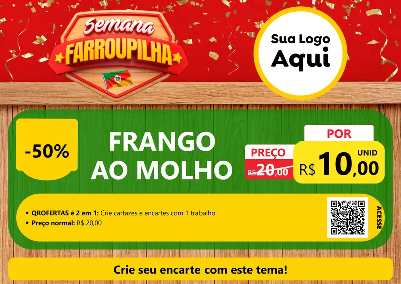 Modelo de Cartaz para Cartaz A4 Horizontal com o tema Semana Farroupilha para Restaurante