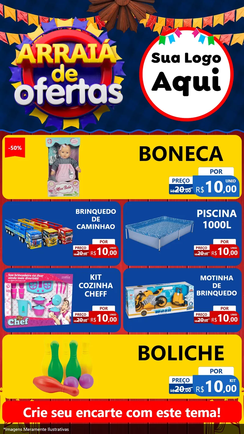 Modelo de TV para TV Vertical com o tema Arraiá de Ofertas para Brinquedos