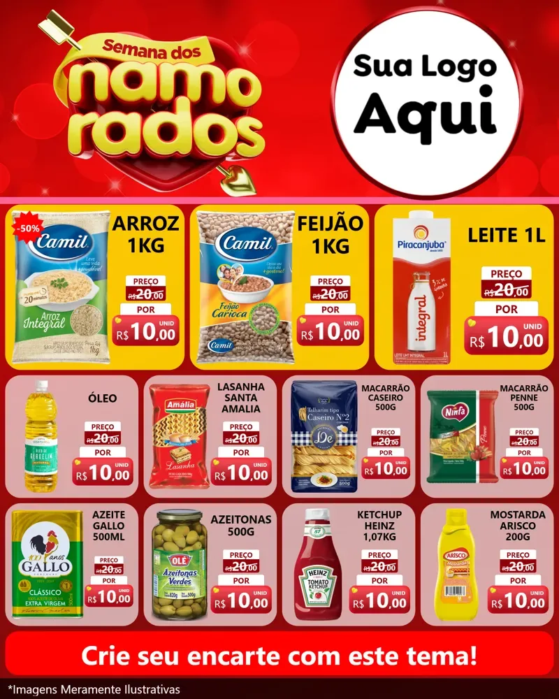 Modelo de Rede Social para Feed Instagram com o tema Semana dos namorados para Supermercado