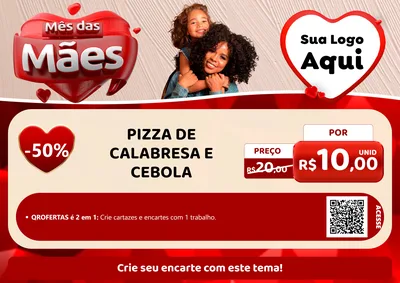 Modelo de Cartaz para Cartaz A4 Horizontal com o tema Mês das Mães para Pizzaria