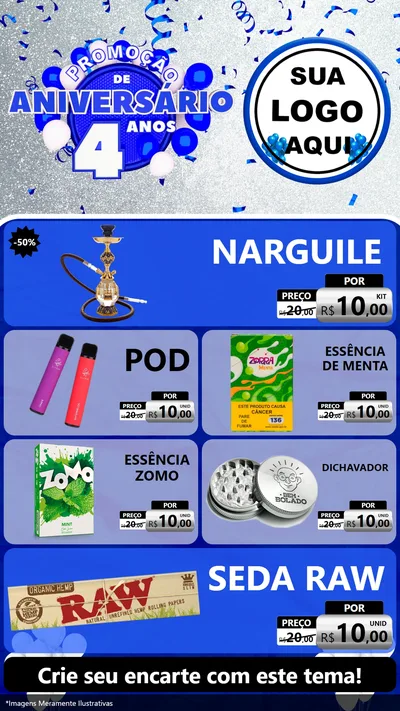 Modelo de TV para TV Vertical com o tema Promoção de Aniversário - 4 Anos para Tabacaria