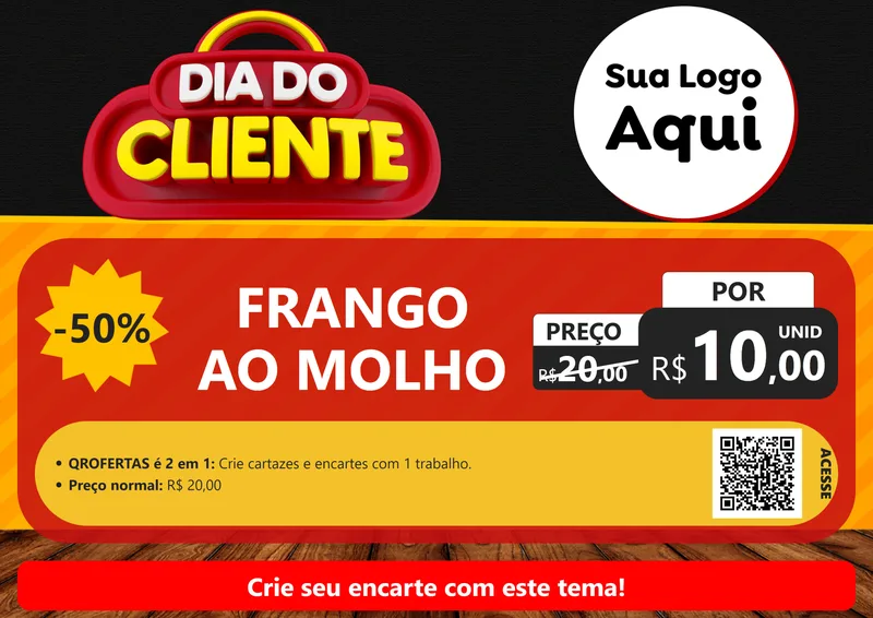 Modelo de Cartaz para Cartaz A4 Horizontal com o tema Dia do Cliente para Restaurante