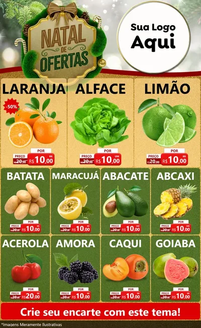 Modelo de Encarte para Encarte Grande com o tema Ofertas de Natal para Hortifrúti