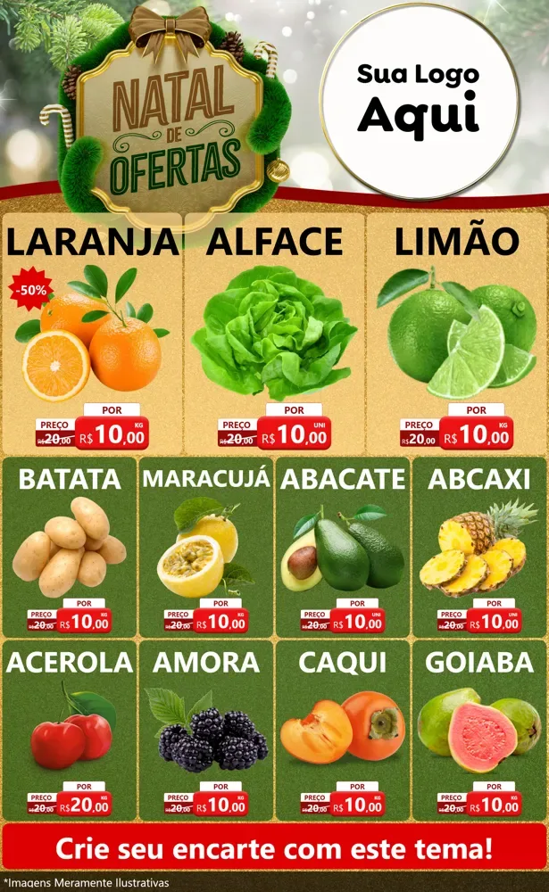 Modelo de Encarte para Encarte Grande com o tema Ofertas de Natal para Hortifrúti