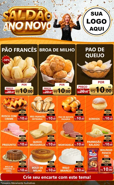 Modelo de Encarte para Encarte Grande com o tema Saldão de Ano Novo para Padaria