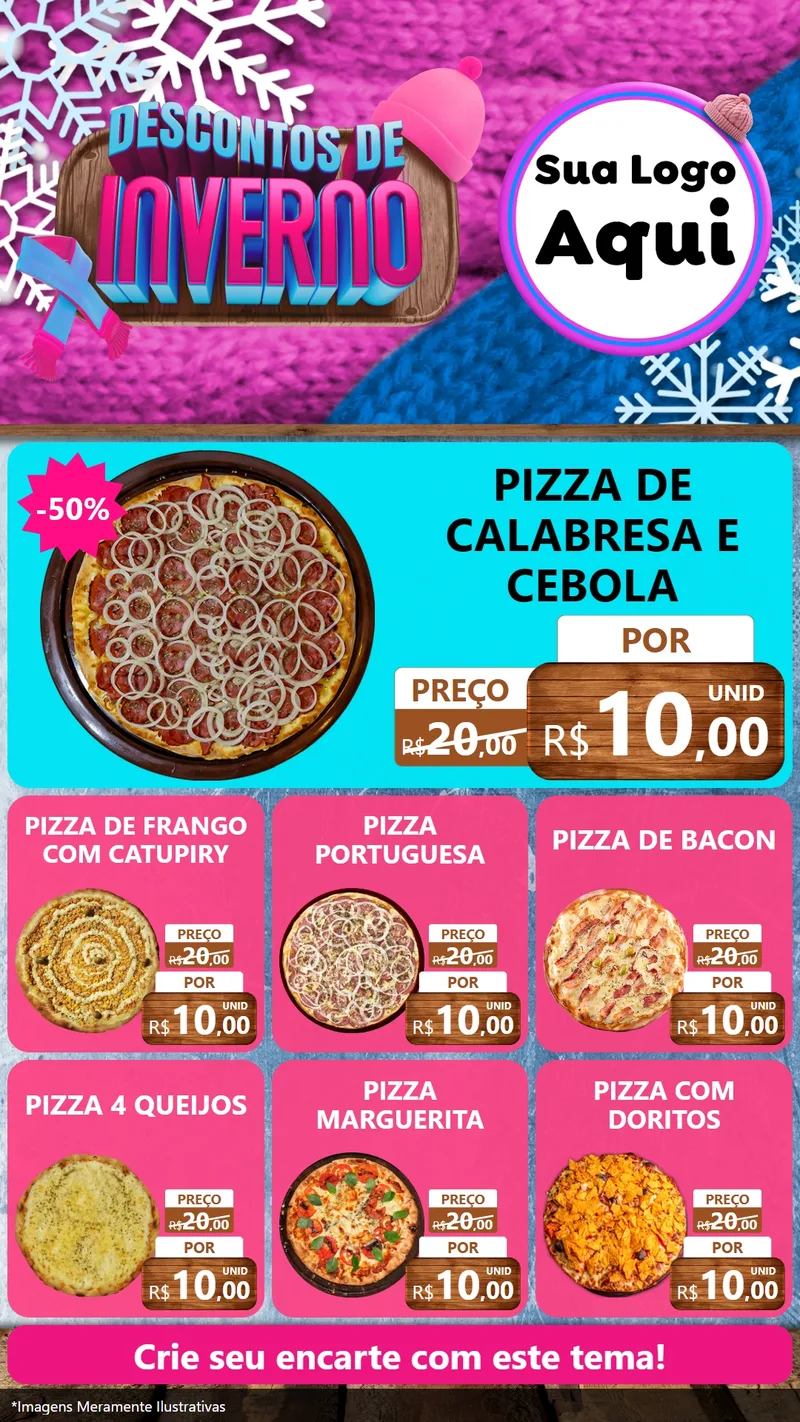 Modelo de Rede Social para Stories com o tema Descontos de Inverno para Pizzaria